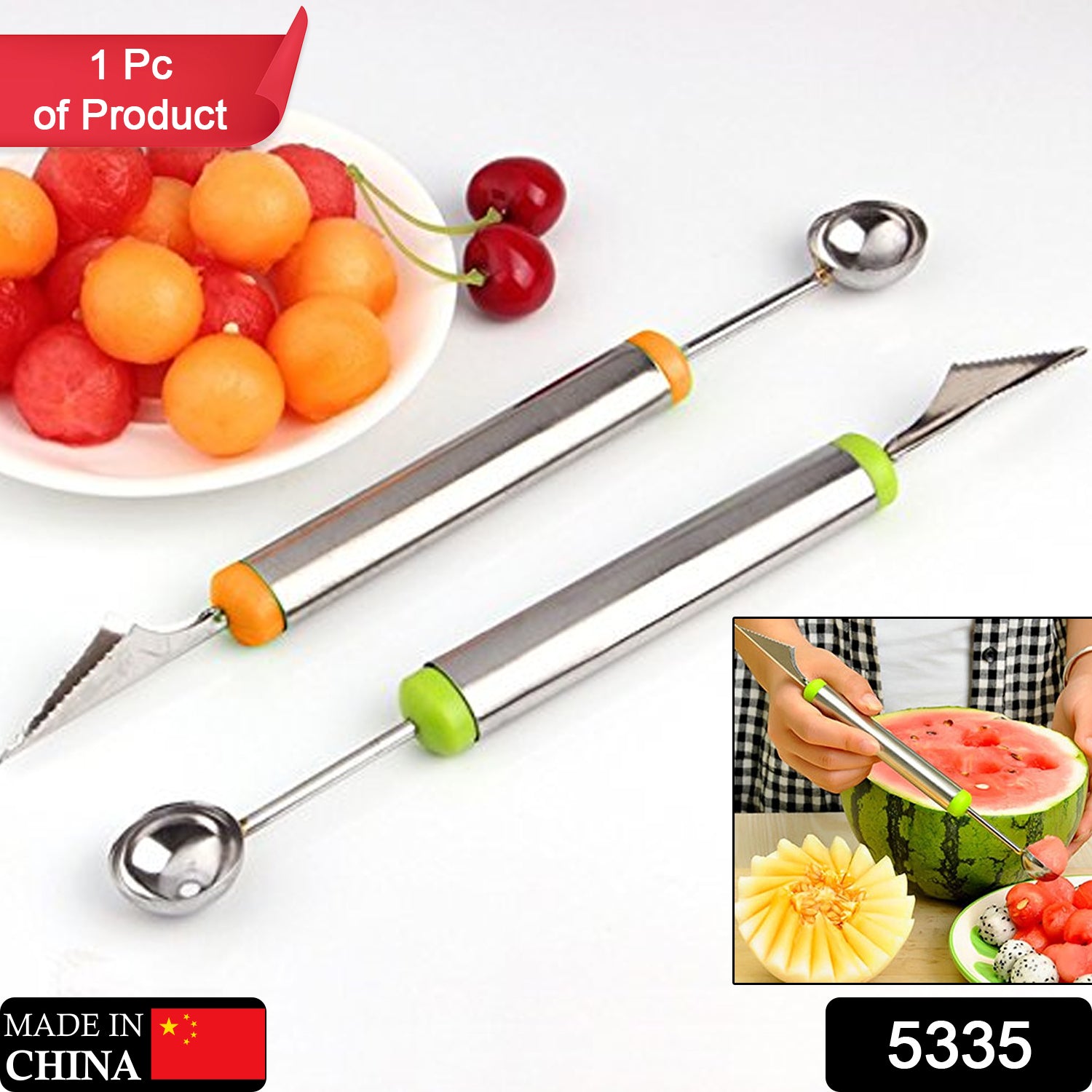 5335 Multifunctional 2 in 1 Melon Baller - Stainless Steel Dig Scoop with Fruit Carving Knife. DeoDap 5335 Multifunctional 2 in 1 Melon Baller - Stainless Steel Dig Scoop with Fruit Carving Knife. DeoDap
